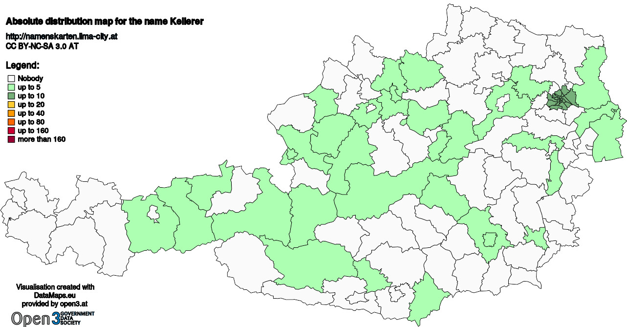 Absolute Distribution maps for surname Kellerer