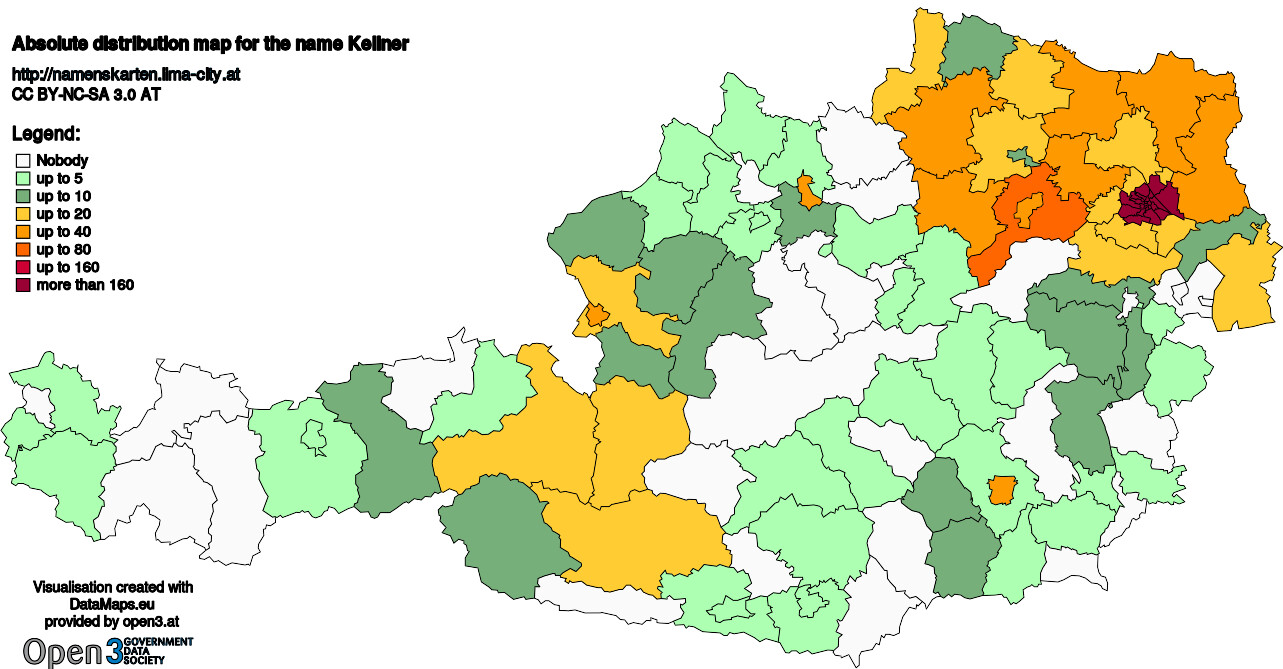 Absolute Distribution maps for surname Kellner
