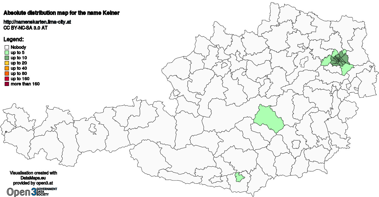 Absolute Distribution maps for surname Kelner