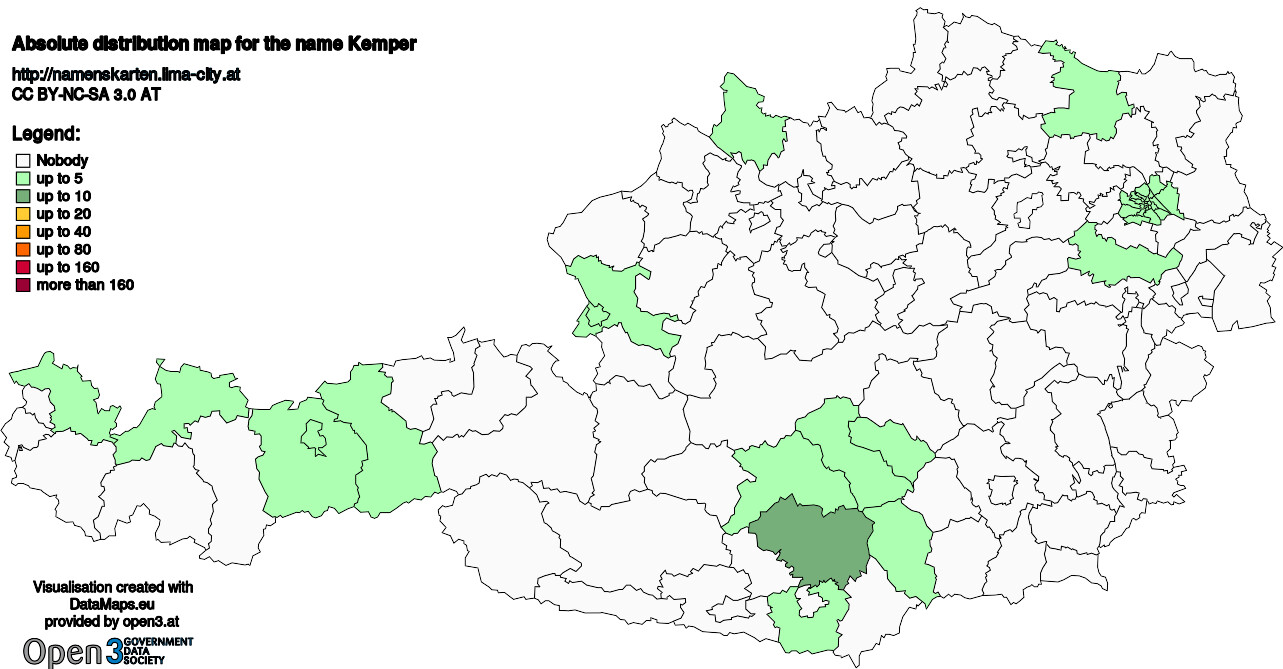 Absolute Distribution maps for surname Kemper