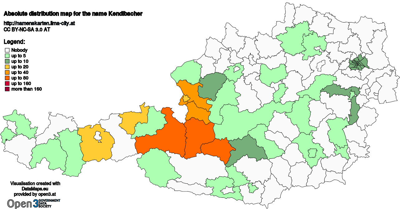 Absolute Distribution maps for surname Kendlbacher