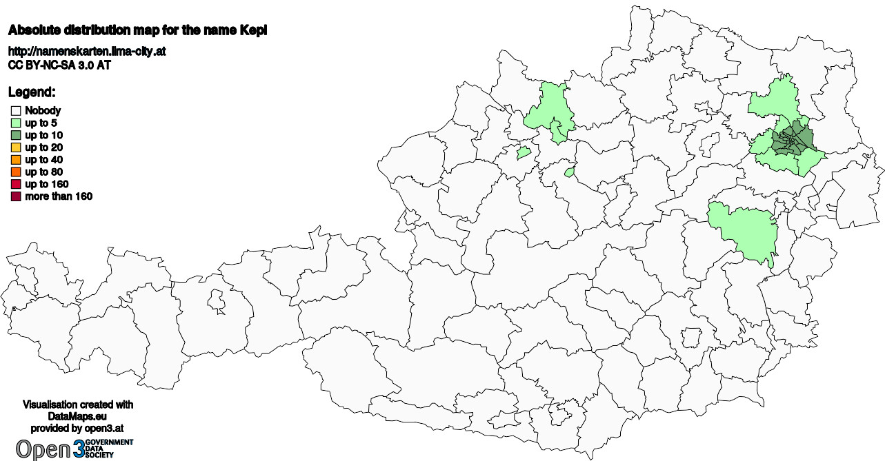 Absolute Distribution maps for surname Kepl