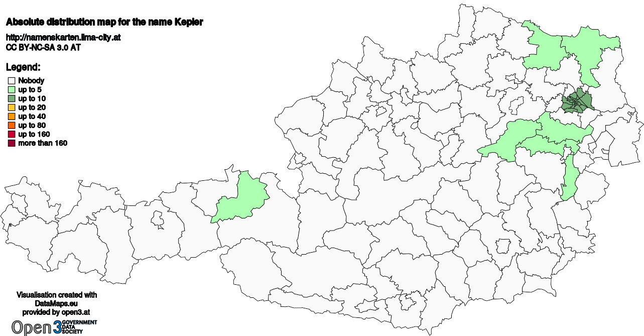 Absolute Distribution maps for surname Kepler