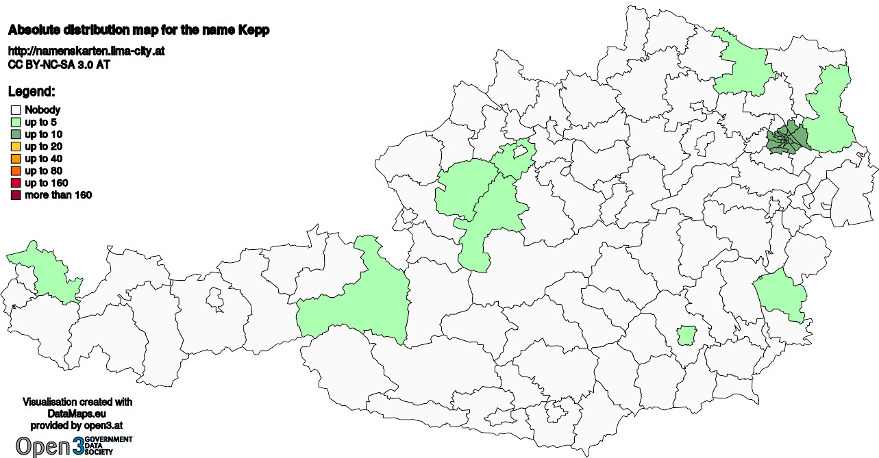 Absolute Distribution maps for surname Kepp