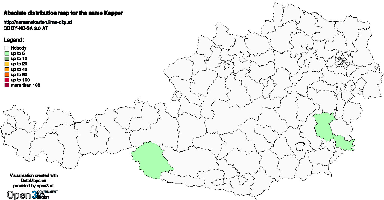 Absolute Distribution maps for surname Kepper