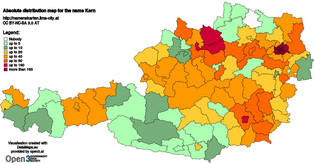 Absolute Distribution maps for surname Kern