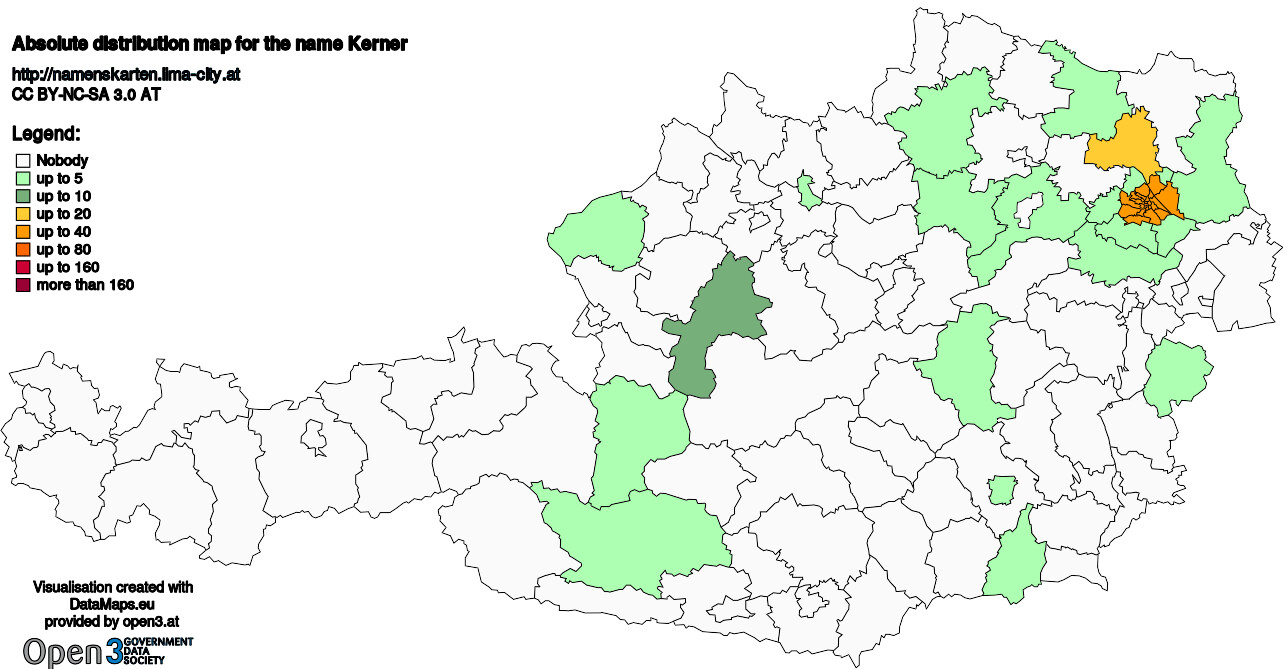 Absolute Distribution maps for surname Kerner