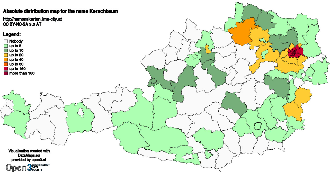 Absolute Distribution maps for surname Kerschbaum