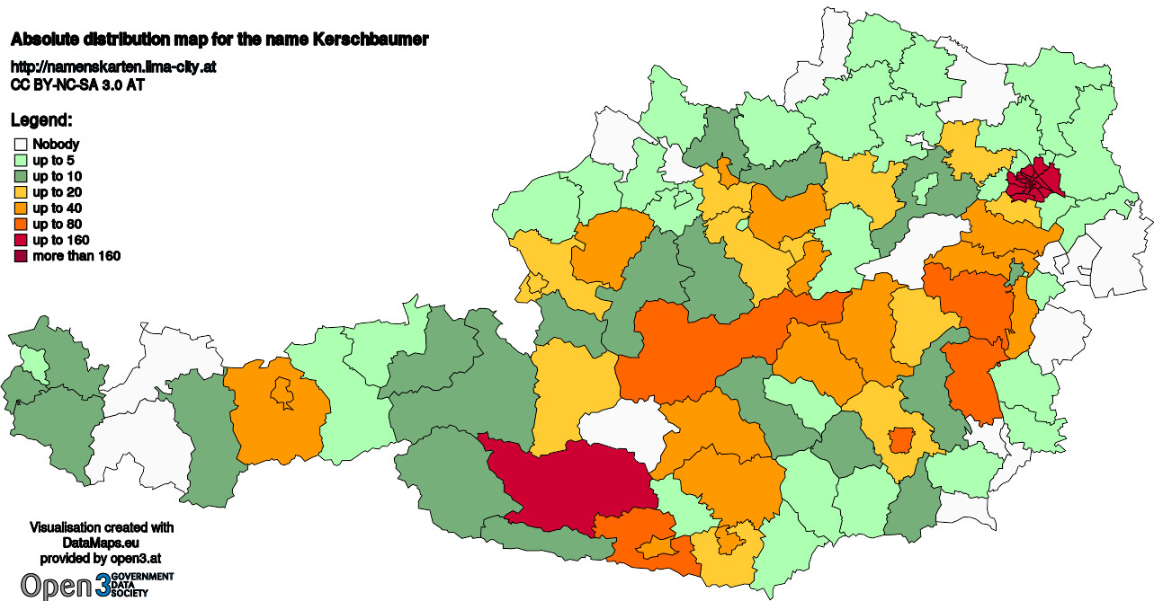 Absolute Distribution maps for surname Kerschbaumer