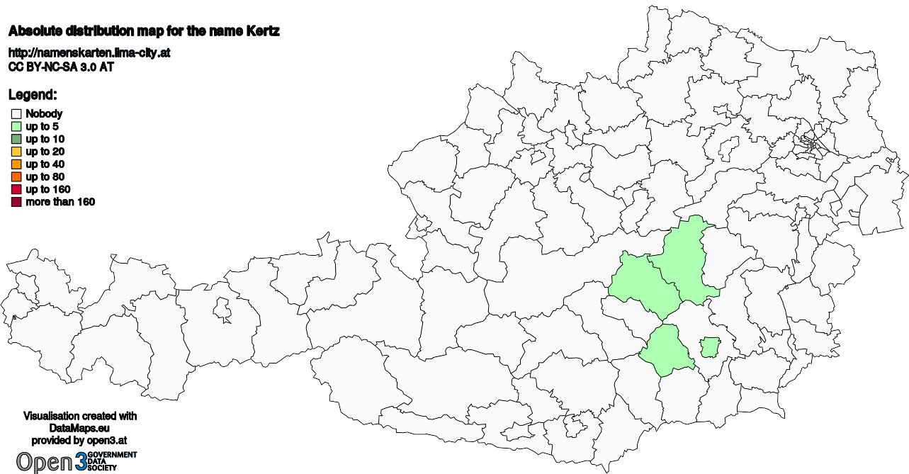 Absolute Distribution maps for surname Kertz