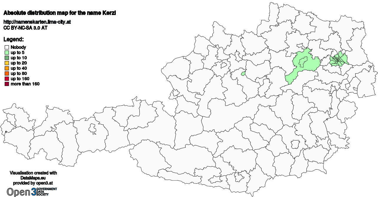 Absolute Distribution maps for surname Kerzl