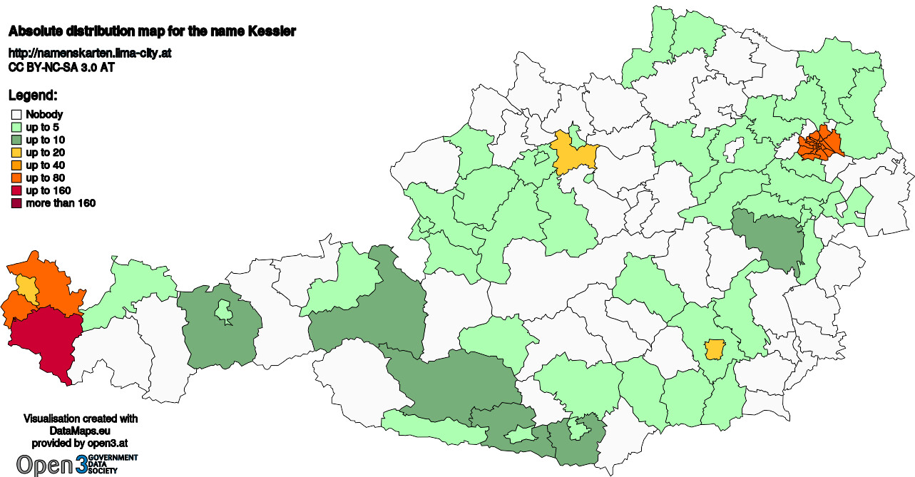 Absolute Distribution maps for surname Kessler