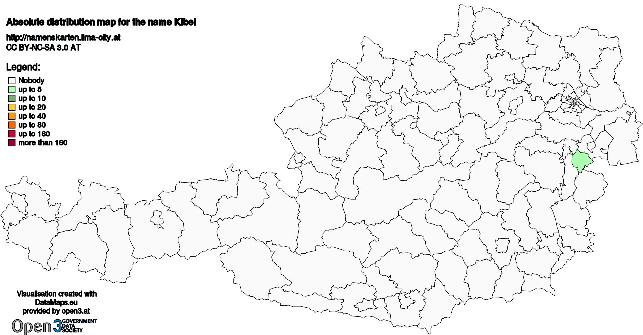 Absolute Distribution maps for surname Kibel