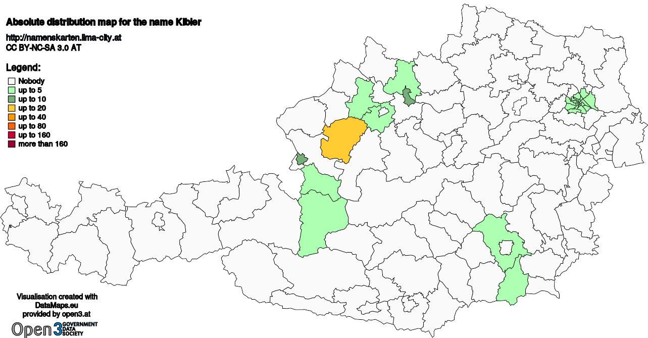 Absolute Distribution maps for surname Kibler