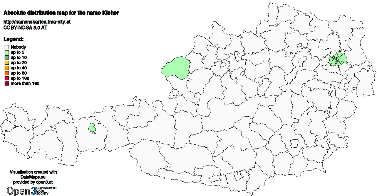 Absolute Distribution maps for surname Kicher