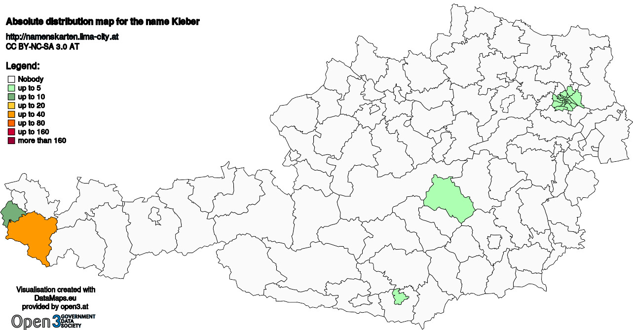 Absolute Distribution maps for surname Kieber