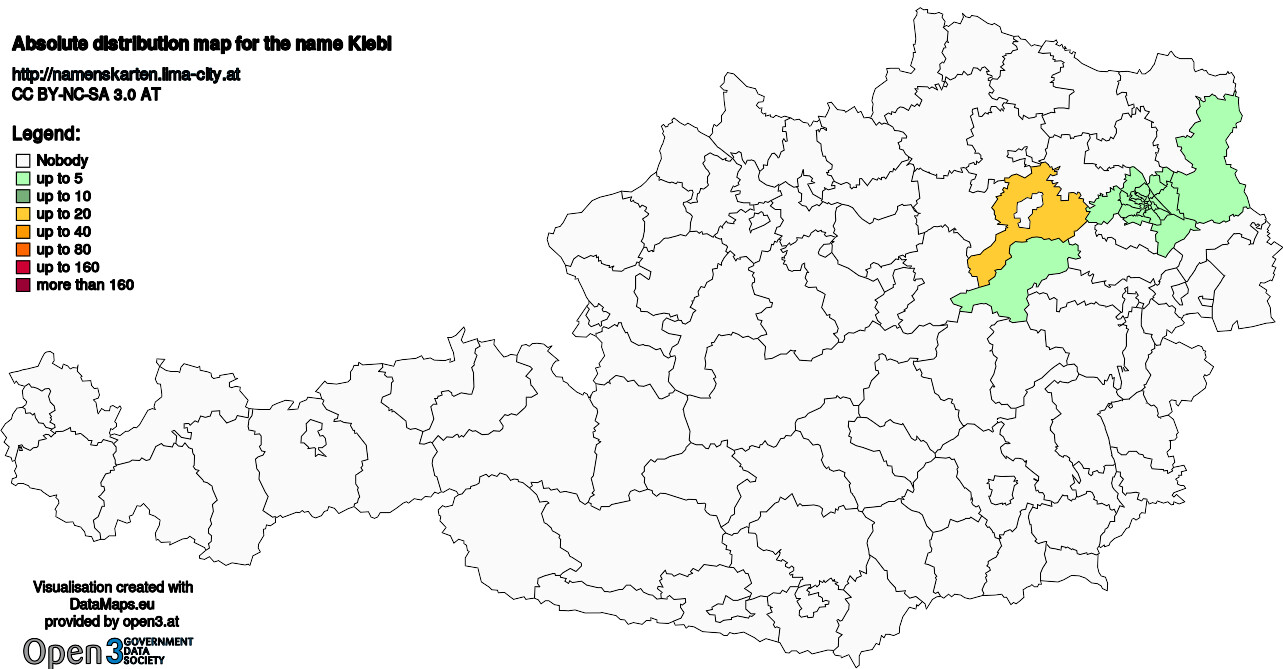 Absolute Distribution maps for surname Kiebl