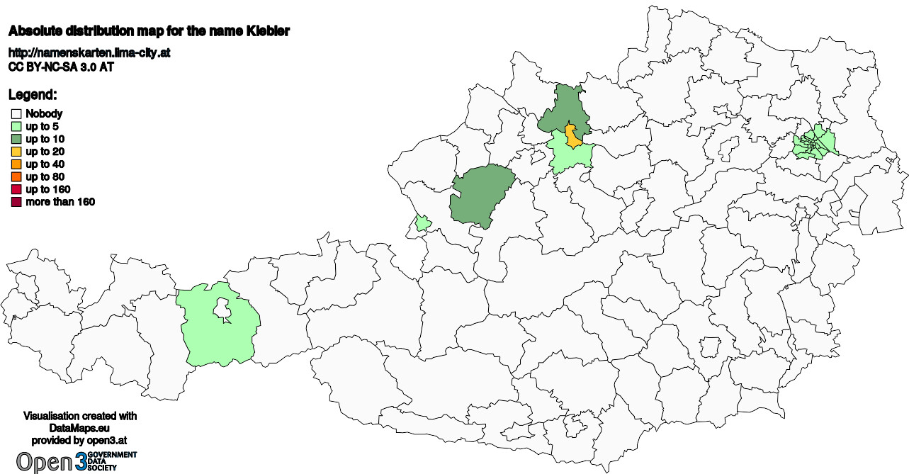 Absolute Distribution maps for surname Kiebler