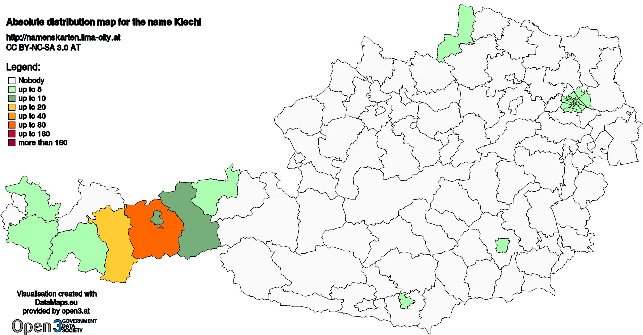 Absolute Distribution maps for surname Kiechl