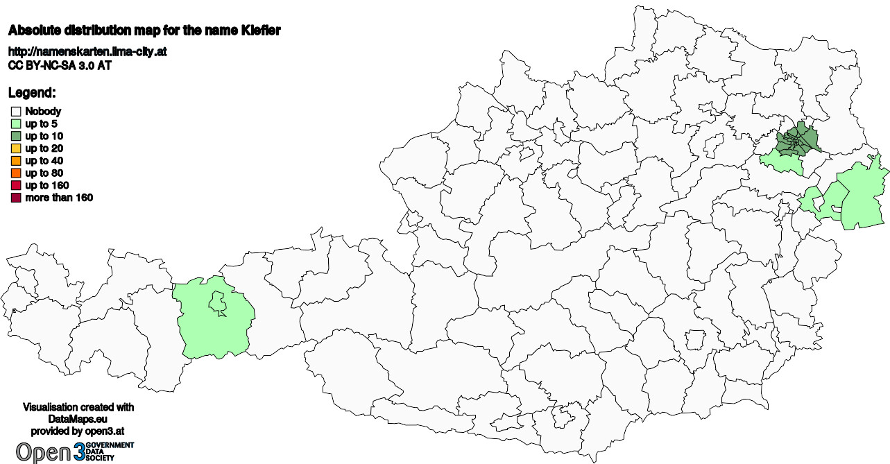 Absolute Distribution maps for surname Kiefler