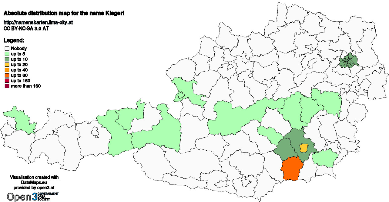 Absolute Distribution maps for surname Kiegerl