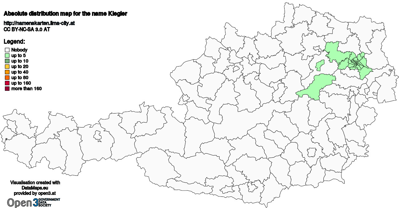 Absolute Distribution maps for surname Kiegler