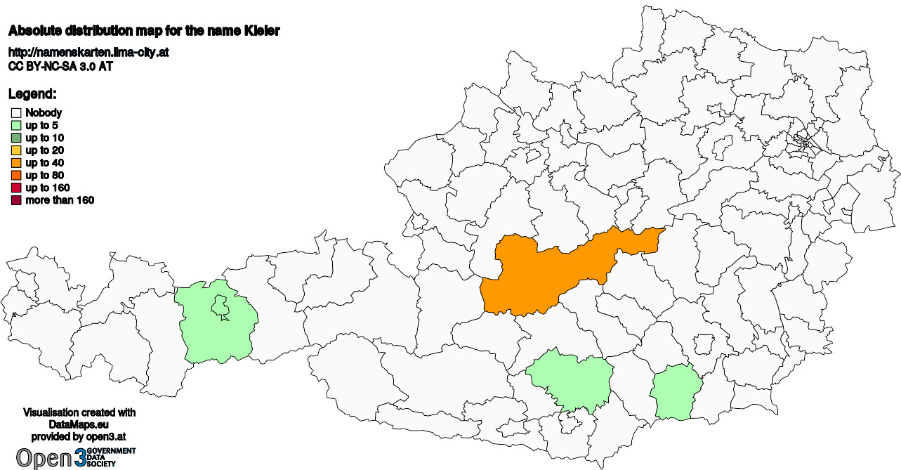 Absolute Distribution maps for surname Kieler