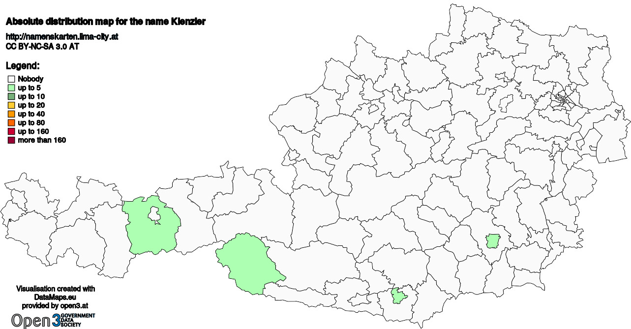 Absolute Distribution maps for surname Kienzler