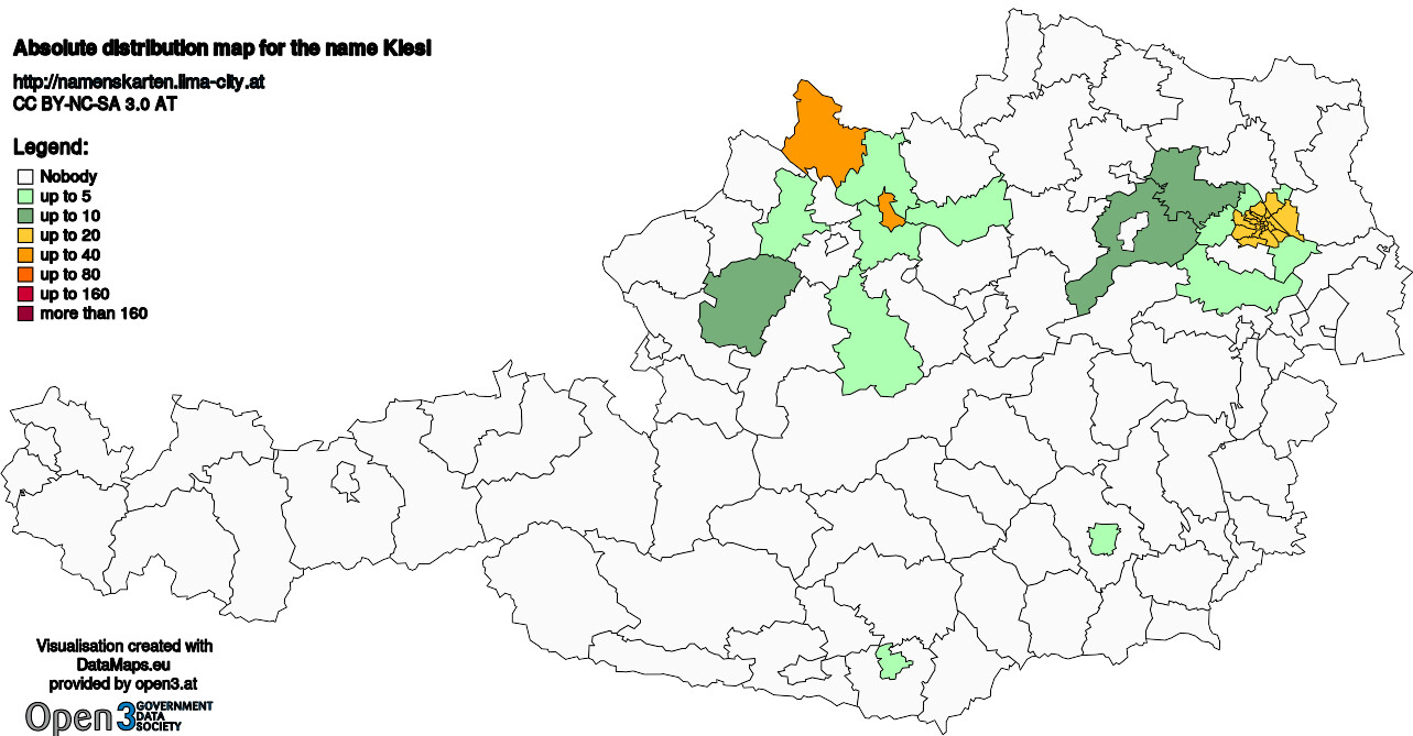 Absolute Distribution maps for surname Kiesl