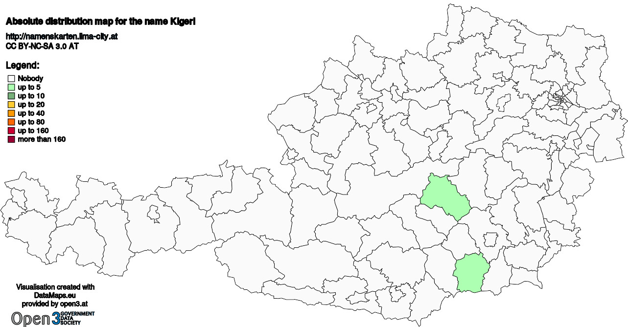 Absolute Distribution maps for surname Kigerl