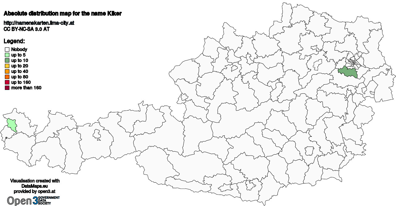 Absolute Distribution maps for surname Kiker