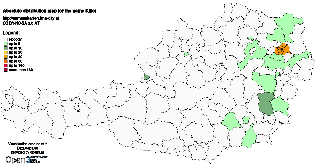 Absolute Distribution maps for surname Killer