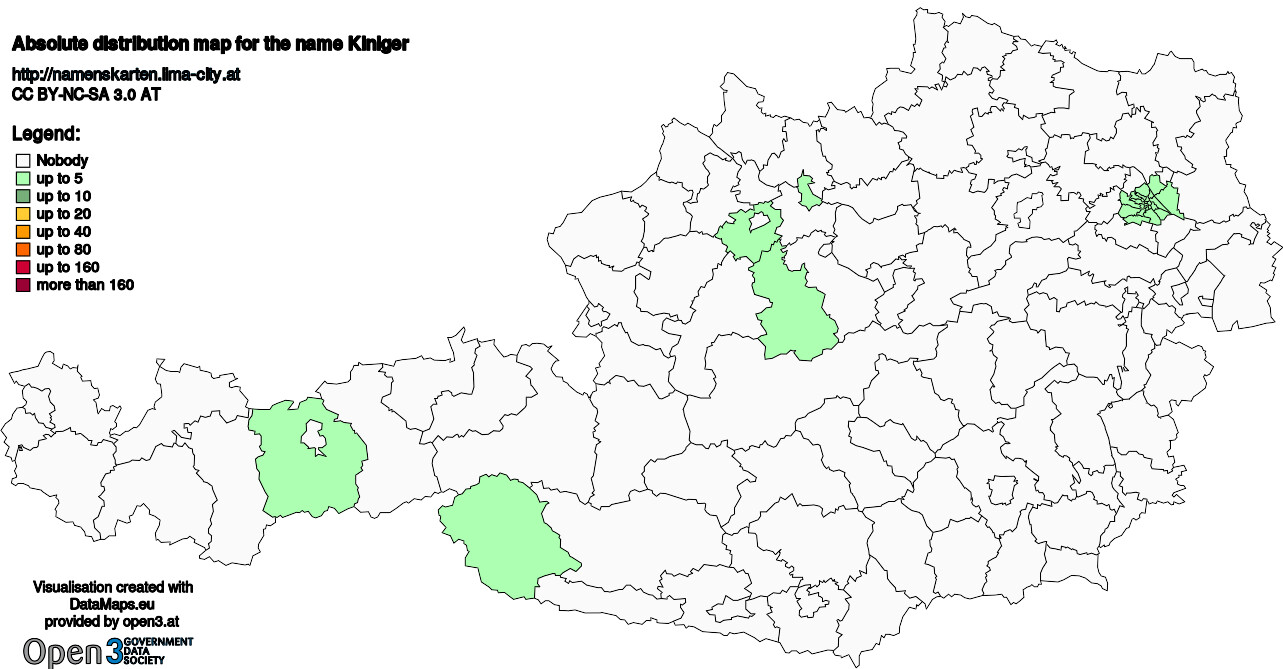 Absolute Distribution maps for surname Kiniger