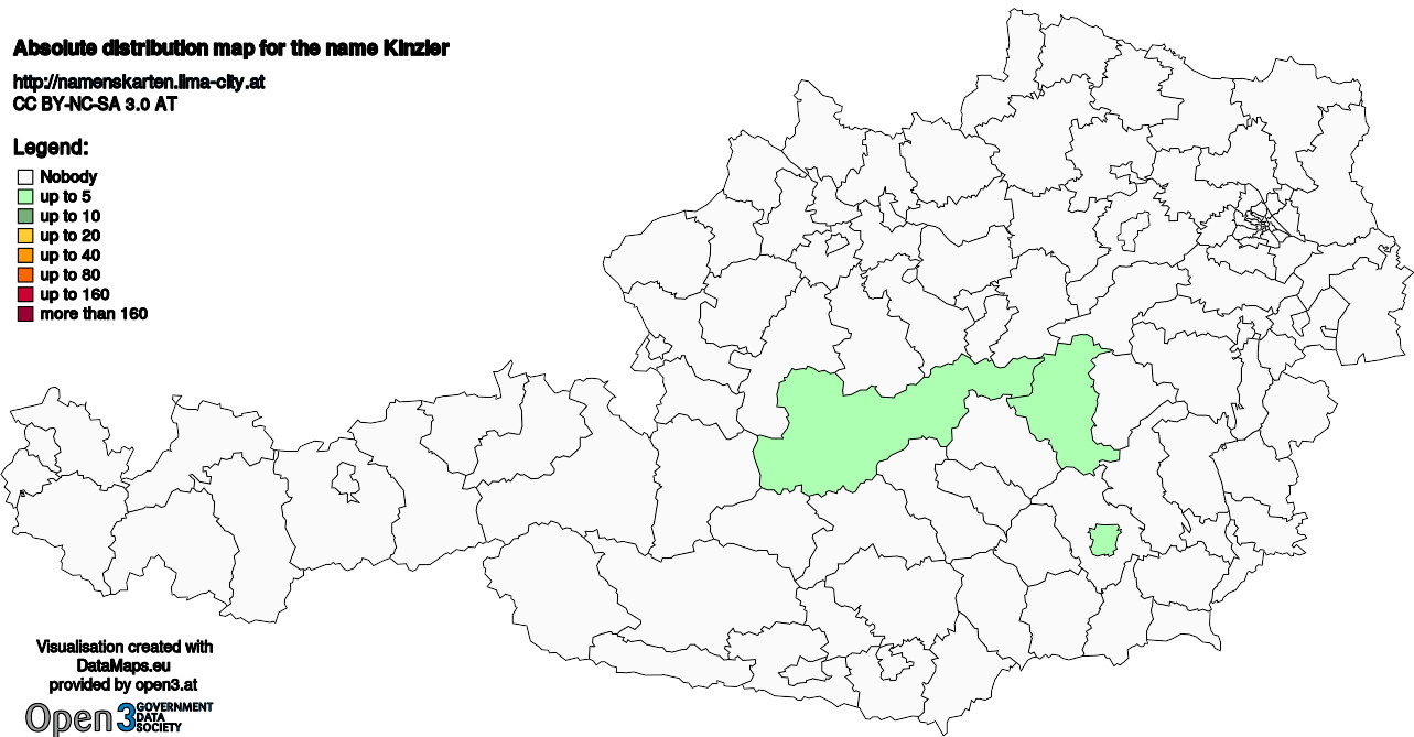 Absolute Distribution maps for surname Kinzler