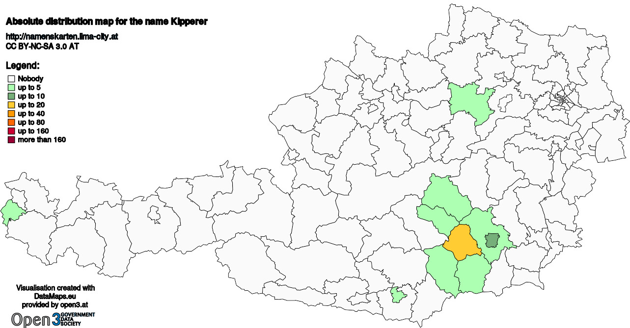 Absolute Distribution maps for surname Kipperer