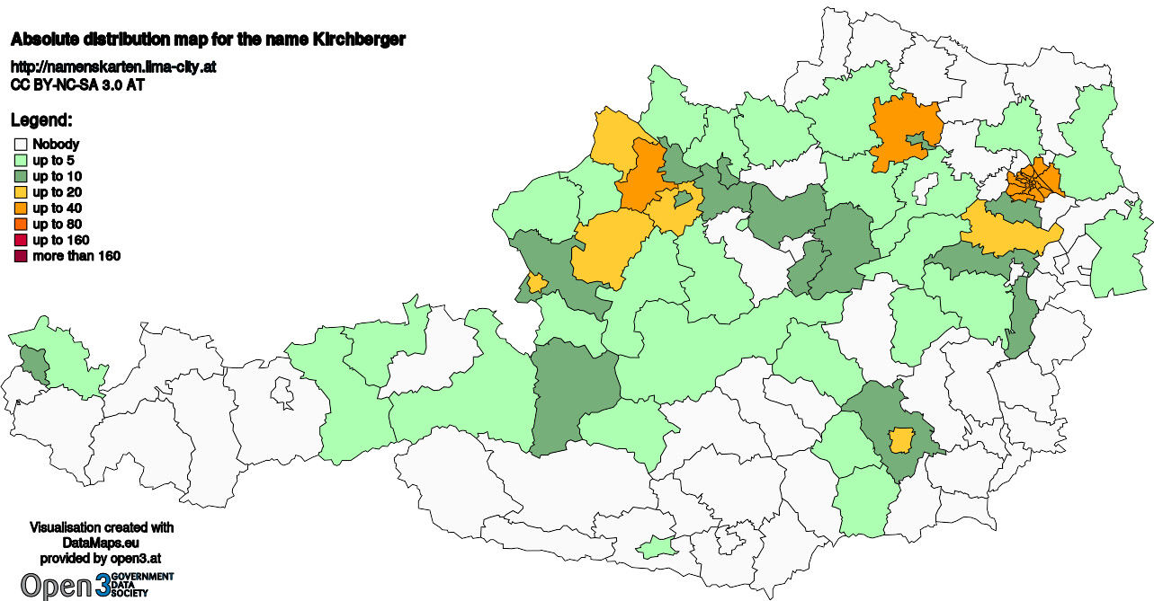 Absolute Distribution maps for surname Kirchberger