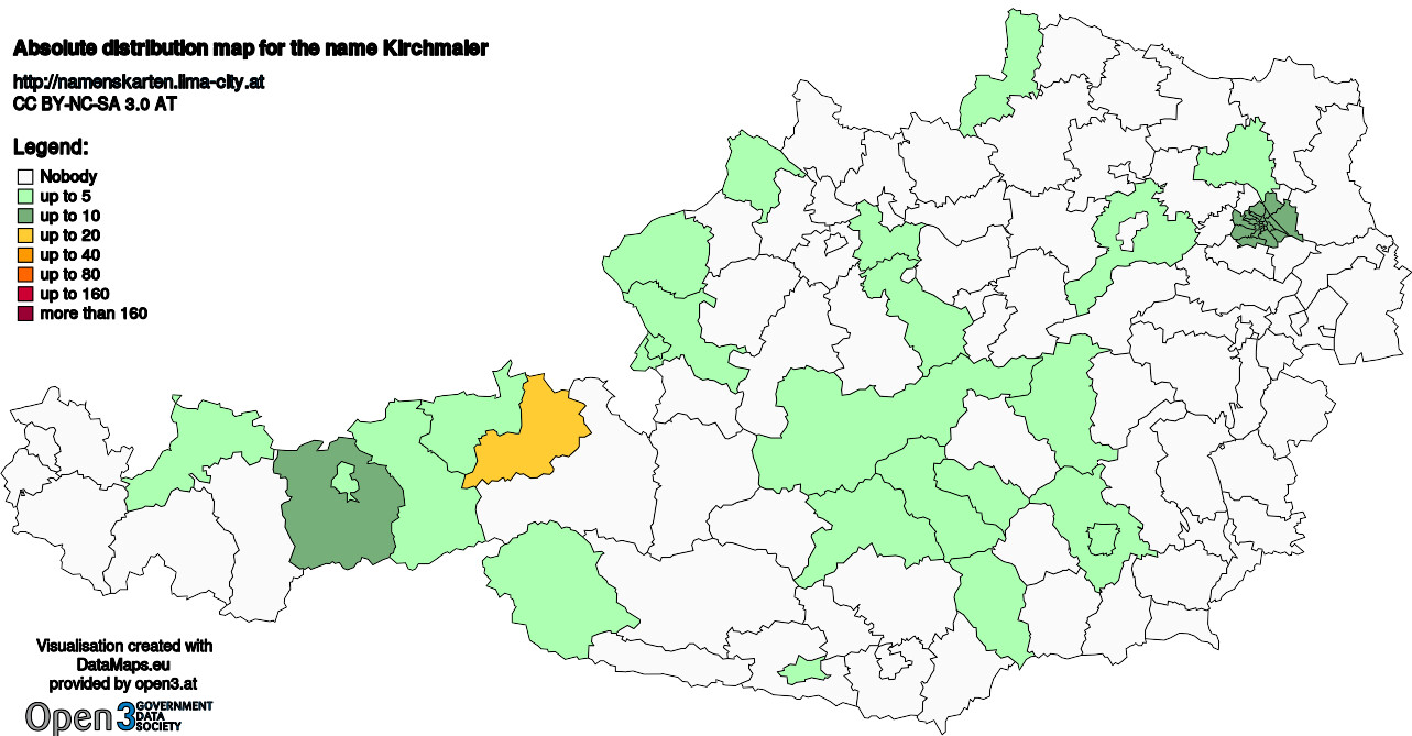 Absolute Distribution maps for surname Kirchmaier