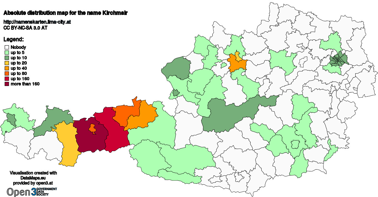 Absolute Distribution maps for surname Kirchmair