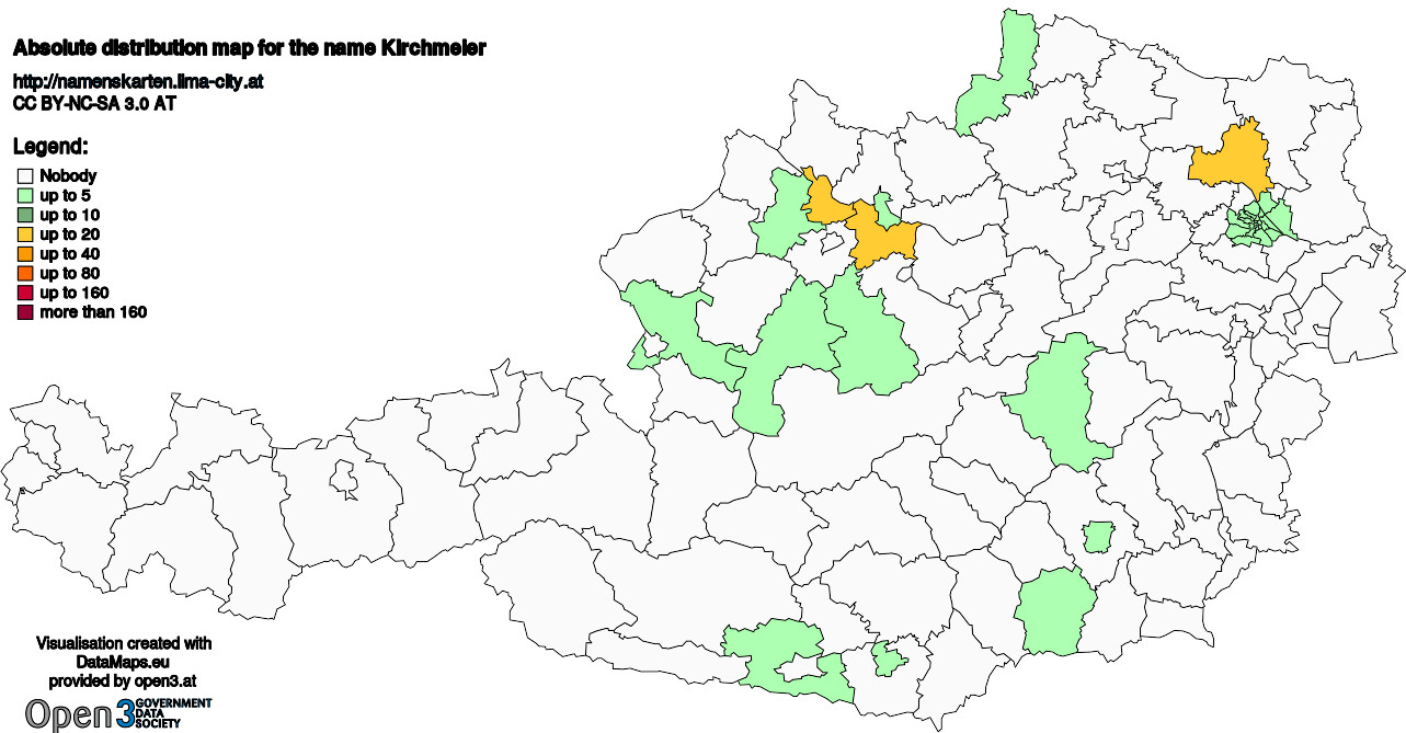 Absolute Distribution maps for surname Kirchmeier