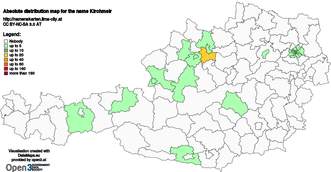 Absolute Distribution maps for surname Kirchmeir