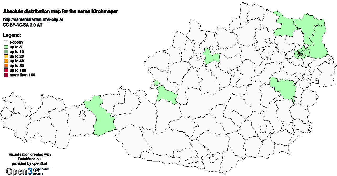 Absolute Distribution maps for surname Kirchmeyer