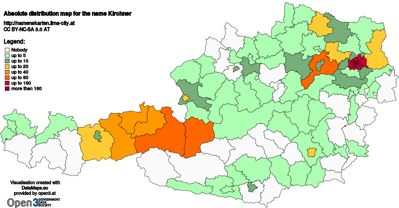 Absolute Distribution maps for surname Kirchner