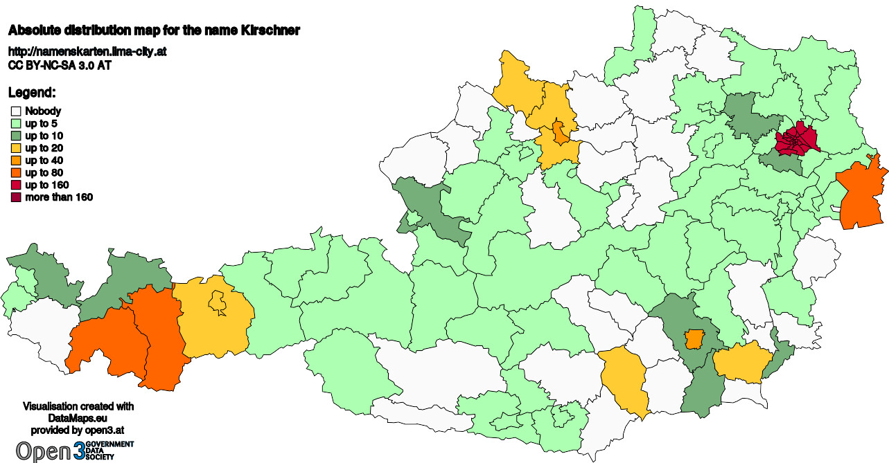 Absolute Distribution maps for surname Kirschner