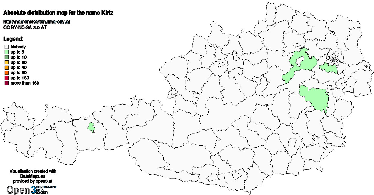 Absolute Distribution maps for surname Kirtz