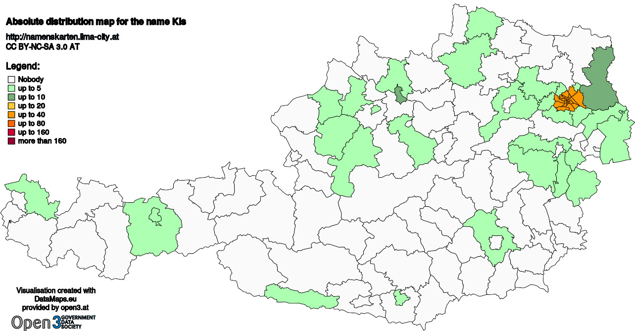 Absolute Distribution maps for surname Kis