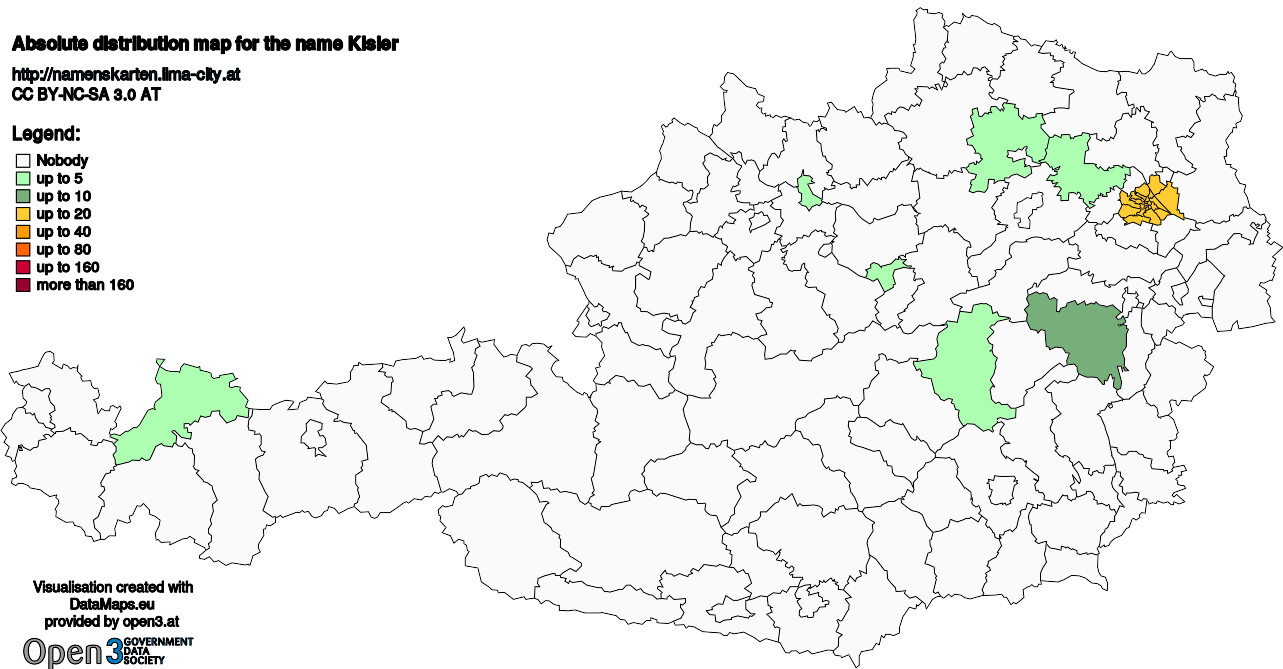 Absolute Distribution maps for surname Kisler