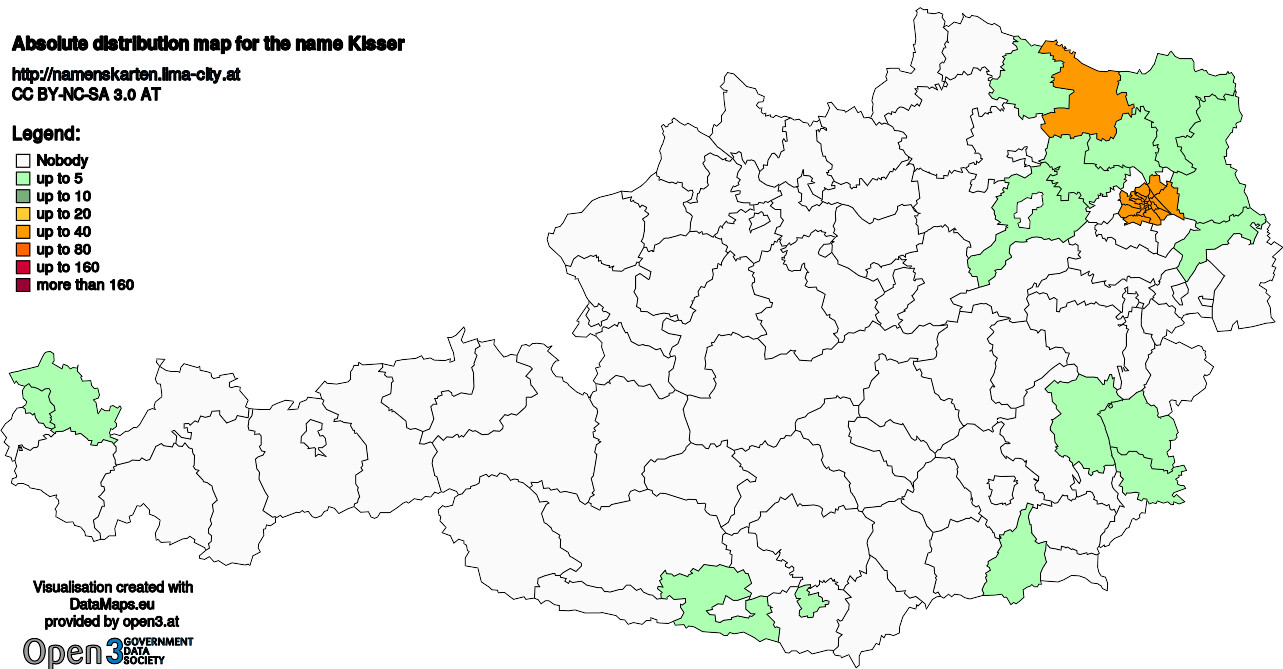 Absolute Distribution maps for surname Kisser