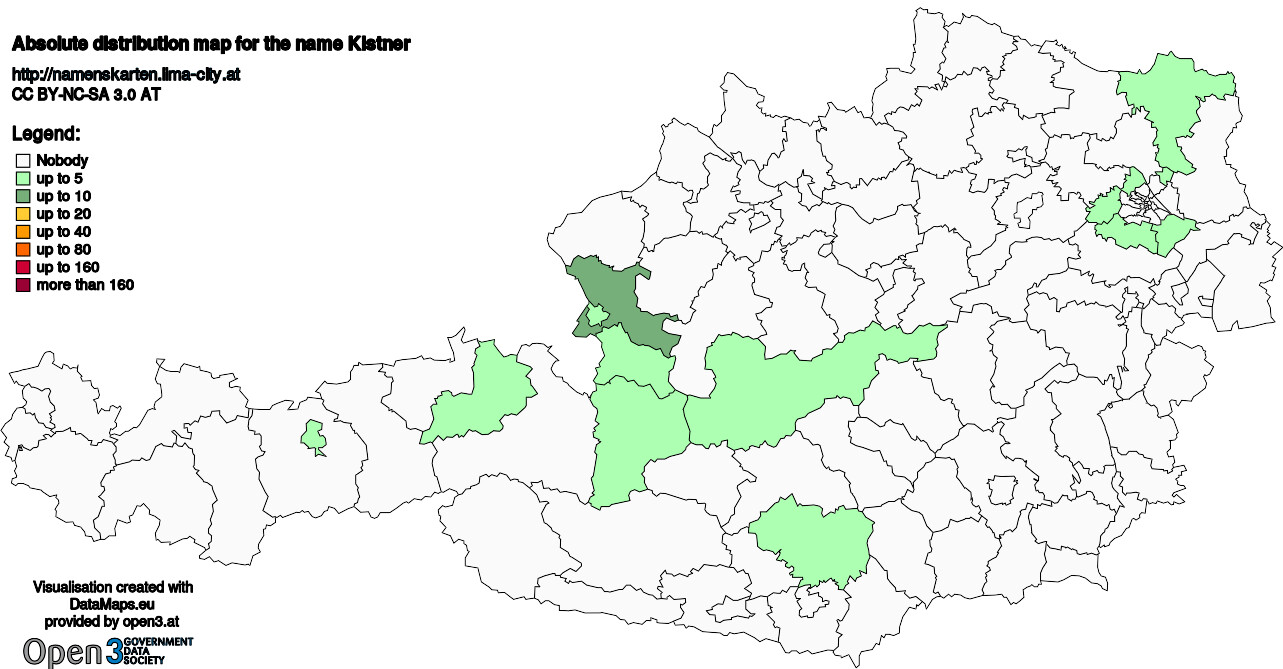 Absolute Distribution maps for surname Kistner