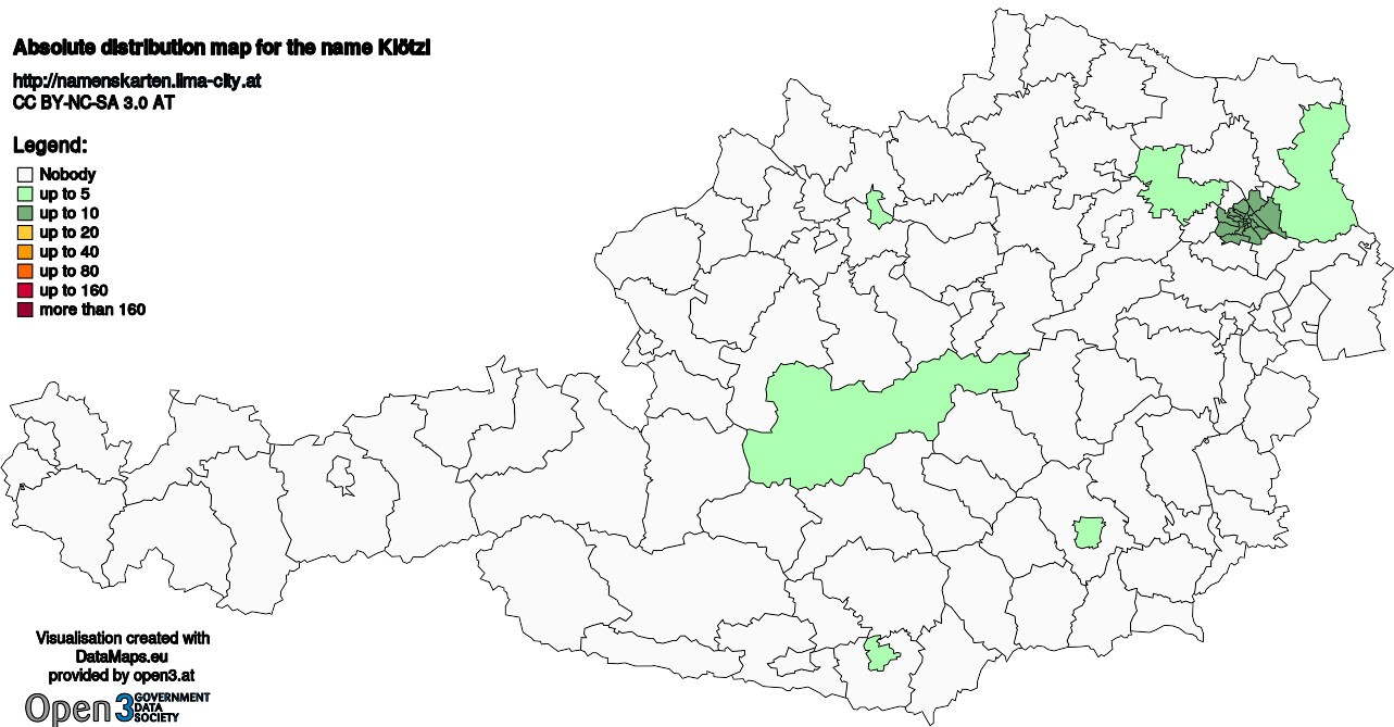 Absolute Distribution maps for surname Klötzl