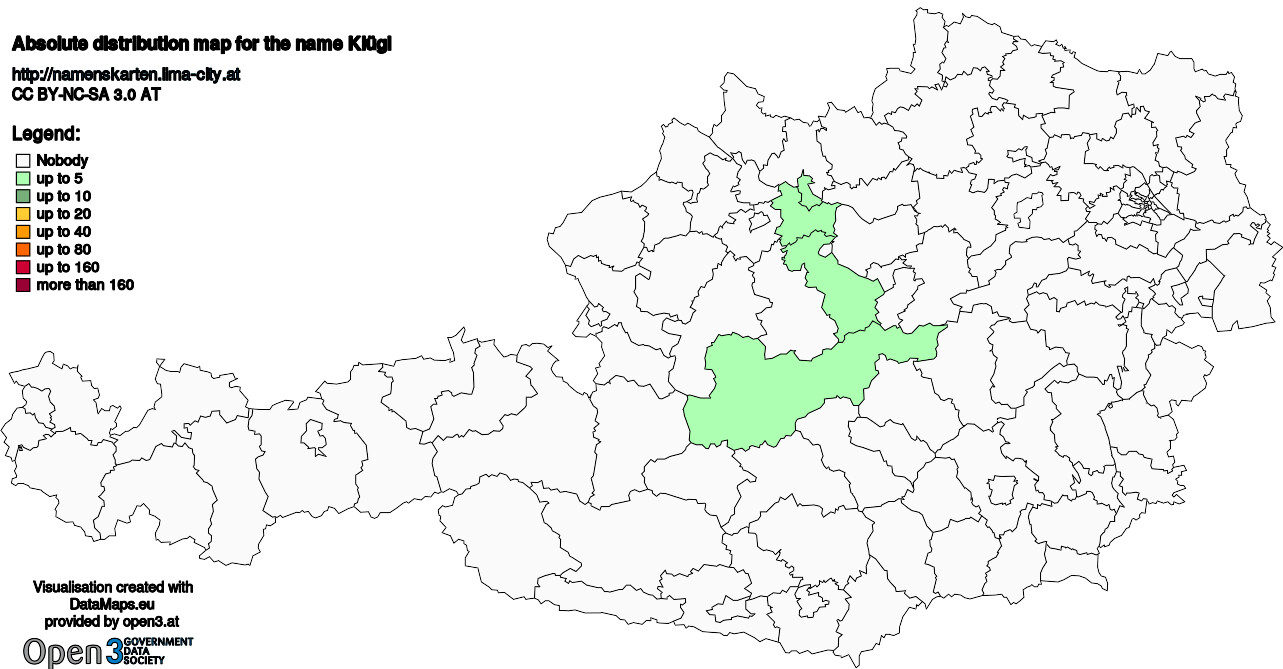 Absolute Distribution maps for surname Klügl